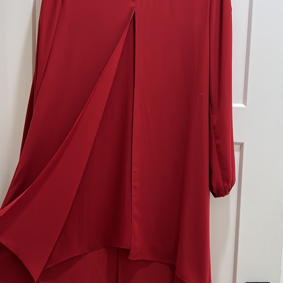 White House Black Market Dark Red Long Sleeve Dress w overlay and detailing - Picture 4 of 7